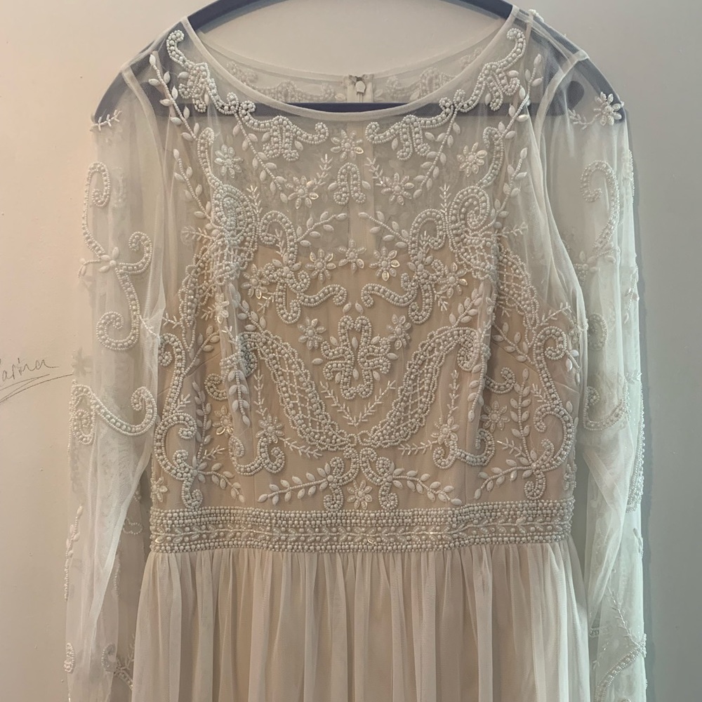 BHLDN Sinclair Anthro Long Sleeve Ivory Beaded Romantic Tulle Wedding Dress 16